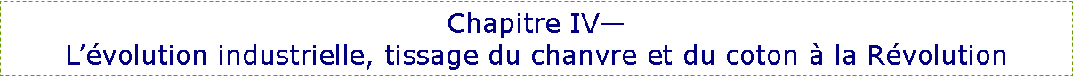 Zone de Texte: Chapitre IV�L��volution industrielle, tissage du chanvre et du coton � la R�volution